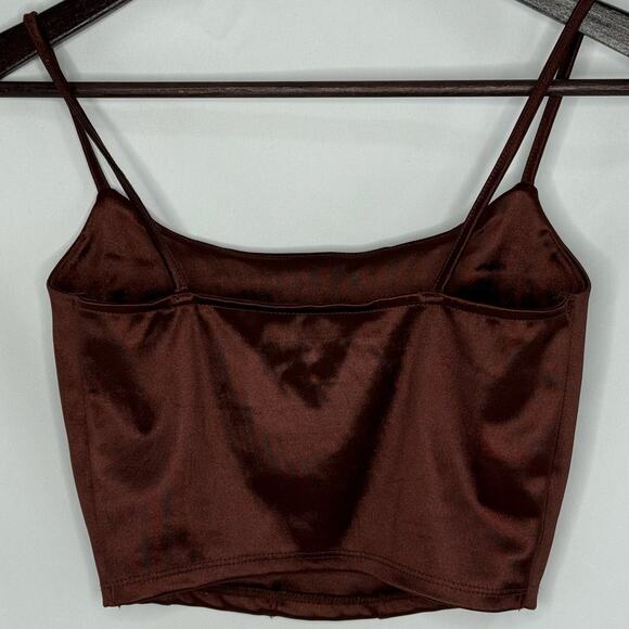 Aeropostale Corset Top XS Brown Satin Cropped Strappy Y2K Festival Party Wear - Picture 2 of 4